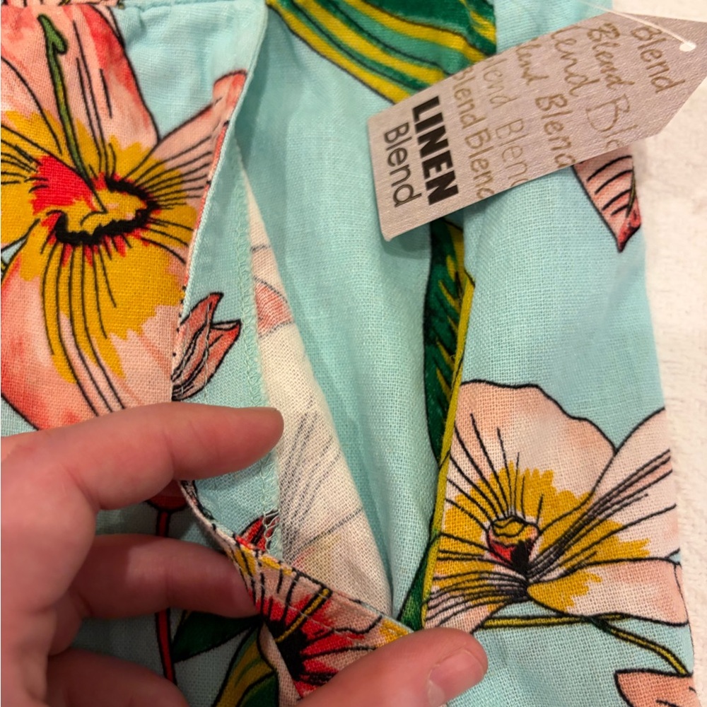 NWT For Cynthia Tropical 55% Linen Mini Skirt Blue & Green - Size M - Resortwear - Picture 12 of 13